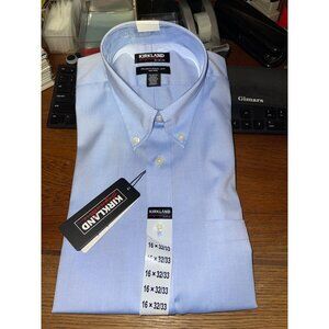 NWT Kirkland Men's Blue Button Up Shirt Size 16 x 32/33 NWT